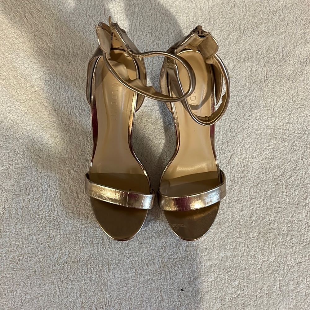 Size 9 gold heels brand is wild diva
